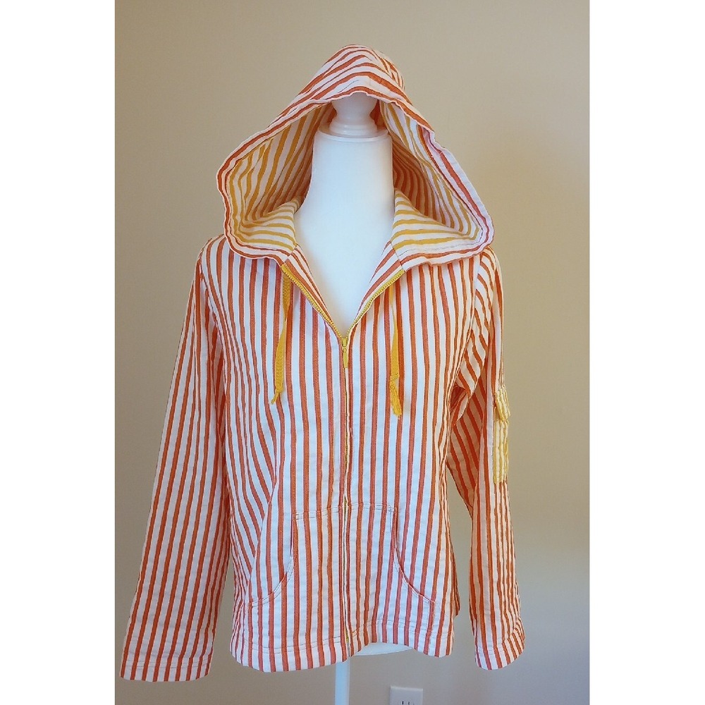 VTG Elliot Lauren Inc. Lightweight Hooded Jacket M EUC Made in USA Orange/White